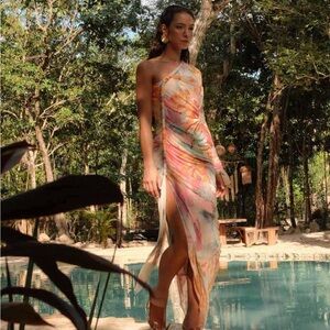 Andrea Iyamah Turi Mesh dress Colorful One-Shoulder Maxi Dress